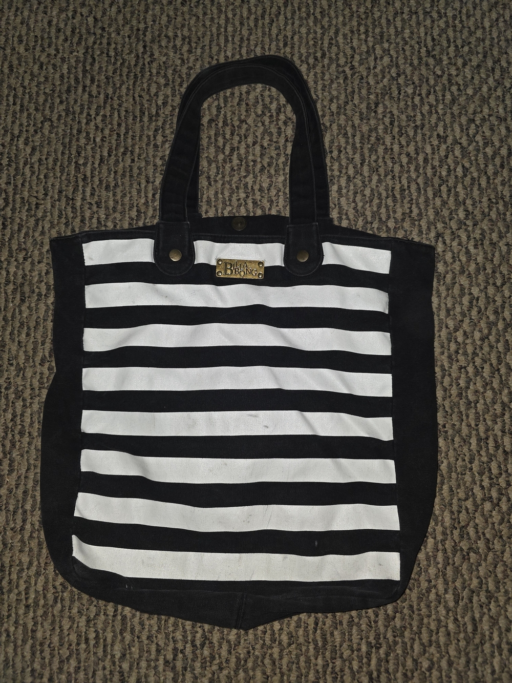 Billabong Black & White Striped Canvas Tote Bag